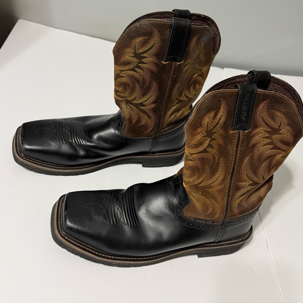 Justin Boots Black and Brown Western Composite Toe WK4818 Men’s Size 12D